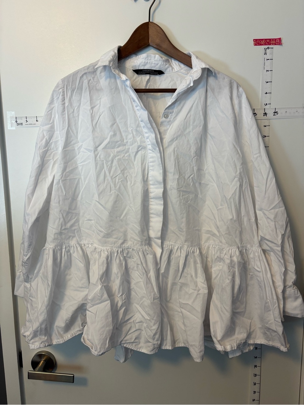 Zara Premium Collection White Cotton ruffle shirt sz L.